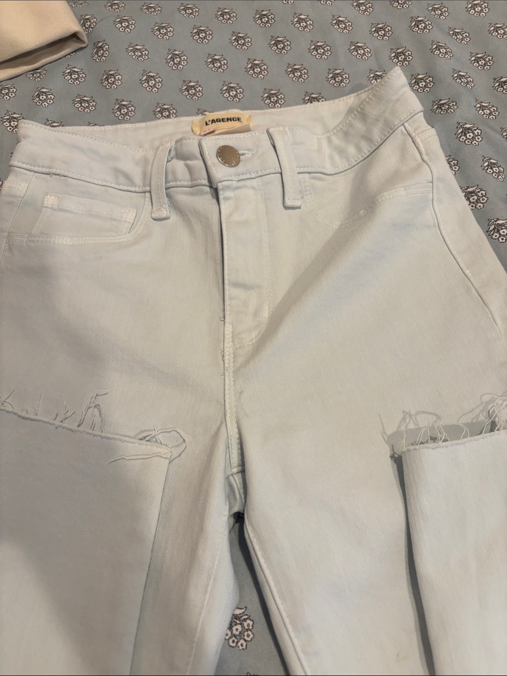 L'AGENCE White High-Rise Distressed Jeans